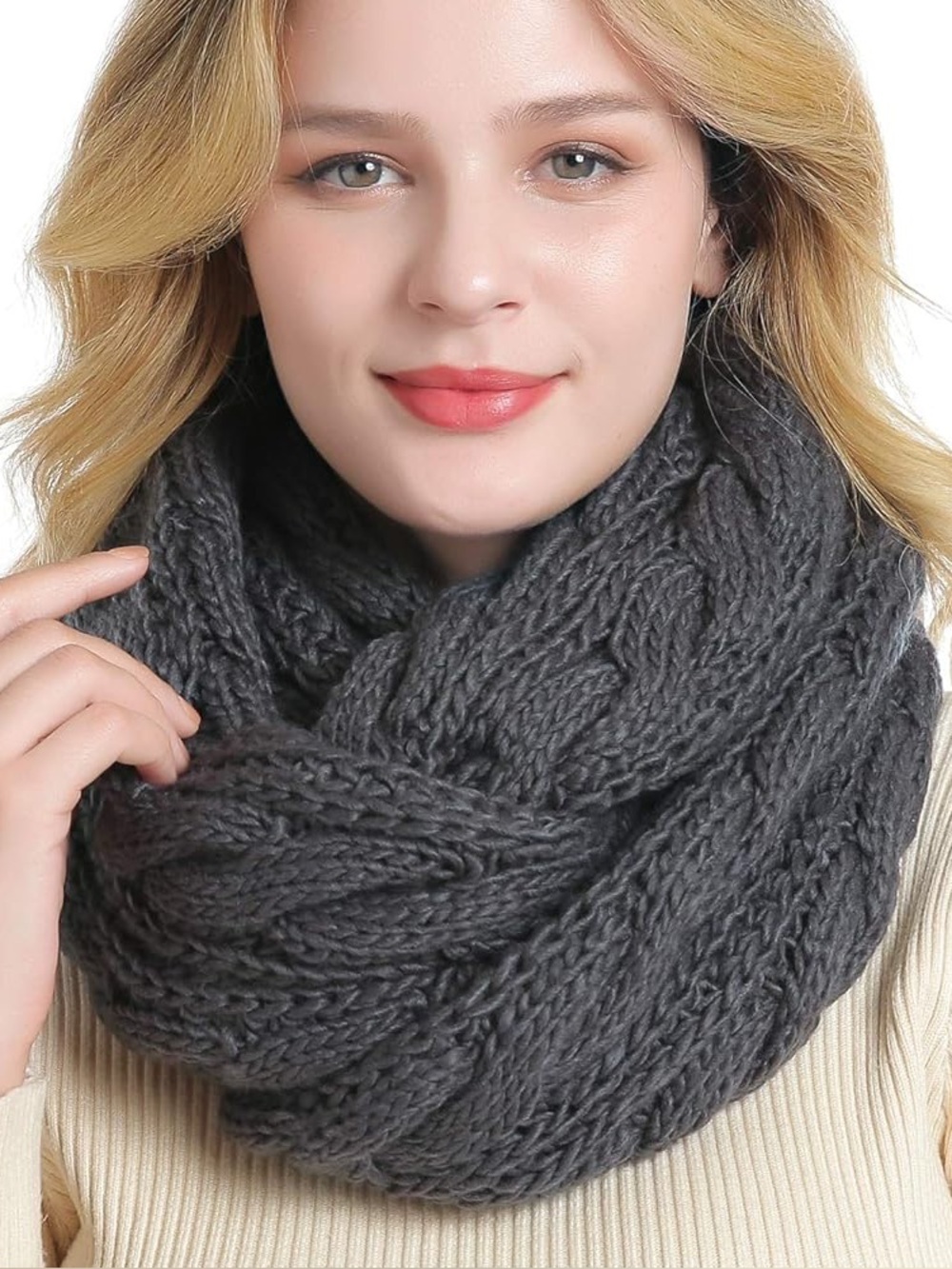 Women's Thick Cable Knit Ribbed Infinity Circle Loop Scarf 100% Acrylic One Size